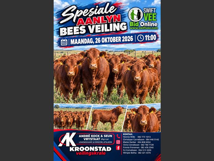 ANDRE KOCK & SEUN VRYSTAAT SPESIALE BEES AANLYNVEILING
