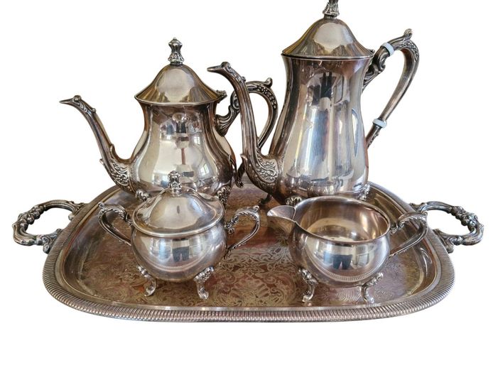 Vintage Silver Plated Tea Service Set on Tray