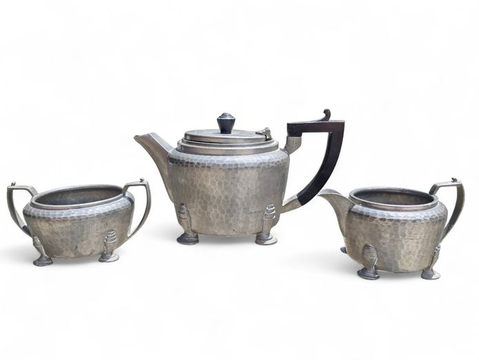 Antique "My Lady" Hand-Hammered Pewter Coffee Set