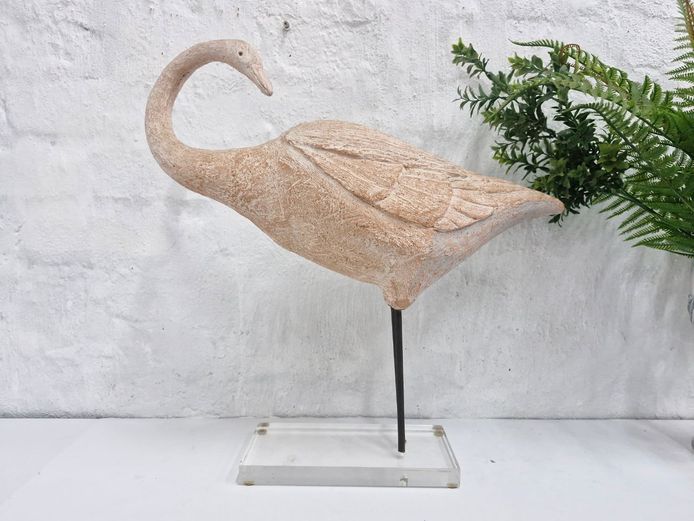 Contemporary Stylized Faux-Cement Swan Sculpture on Lucite Base