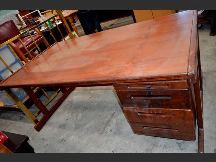 IMBUIA 4-DRAWER DESK [Watermarks to top], 180 x 100 x 73cm