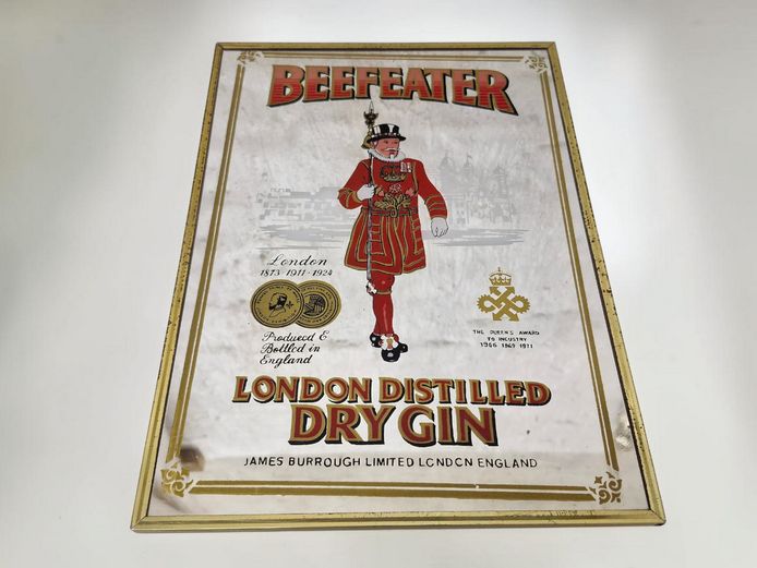 Vintage Beefeater London Distilled Dry Gin Advertising Bar Mirror