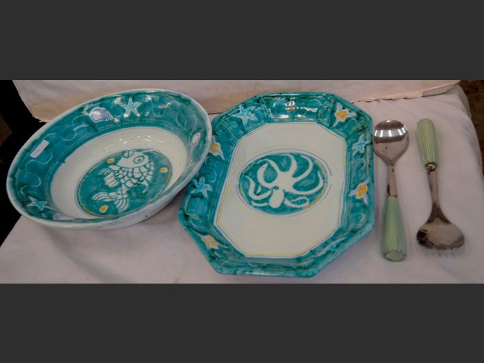 GLAZED BOWL, PLATTER & SALAD SERVERS