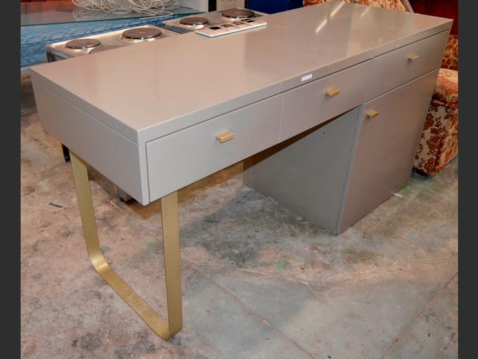 GREY DUCO SINGLE DOOR, 3-DRAWER DESK/DRESSING TABLE, 150 x 55 x 79cm