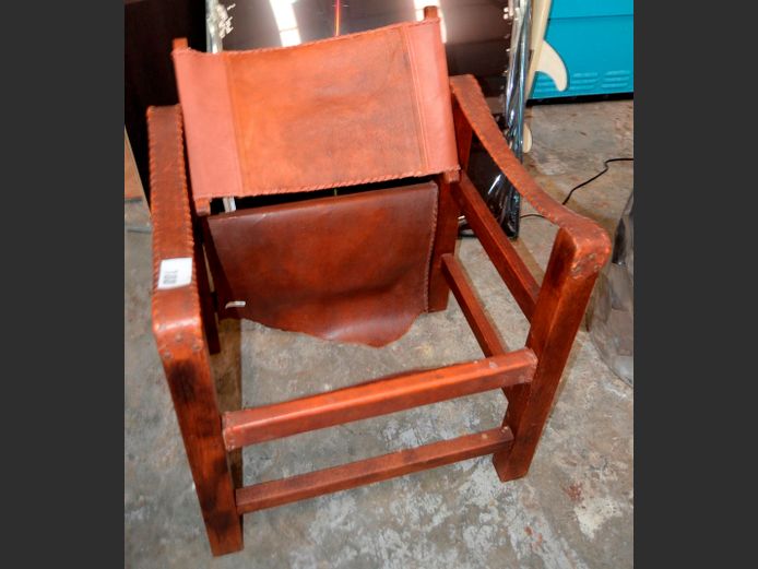 MAHOGANY & LEATHER ARMCHAIR [Leather torn to seat]