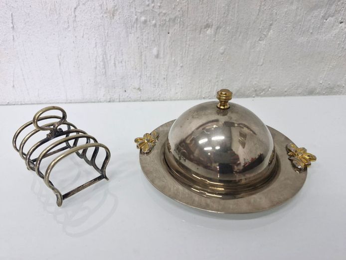 Vintage Silver-Tone Butter Dish with Toast Rack