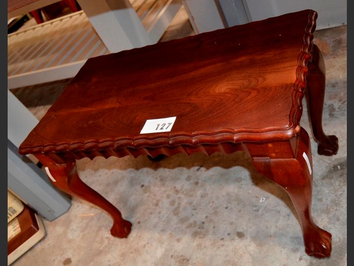 IMBUIA BALL & CLAW SCALLOPED EDGE COFFEE TABLE, 68 x 38 x 44cm