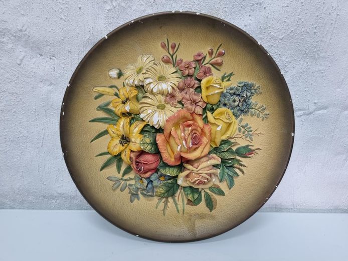 Vintage 1959 Bossons "Summer Flowers" Hand-Painted Wall Plaque