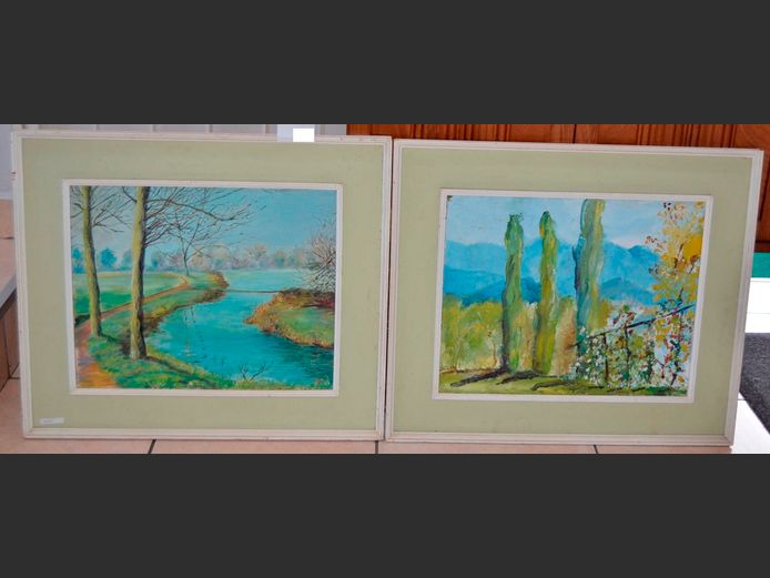 FRAMED OIL ON CANVAS "RIVER SCENE" & ANOTHER, 50 x 40cm