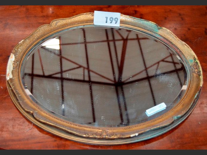 GILT FRAMED & BEVELLED MIRROR, 45 x 35cm [Some losses to frame]