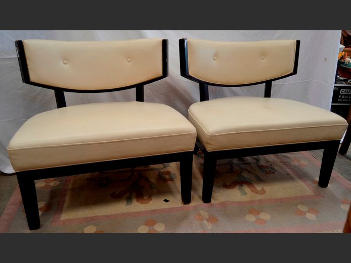 PAIR CREAM LEATHER UPHOLSTERED CHAIRS, 80 x 55cm