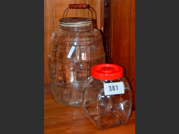 GLASS SWEETIE JAR & VINTAGE PICKLE JAR