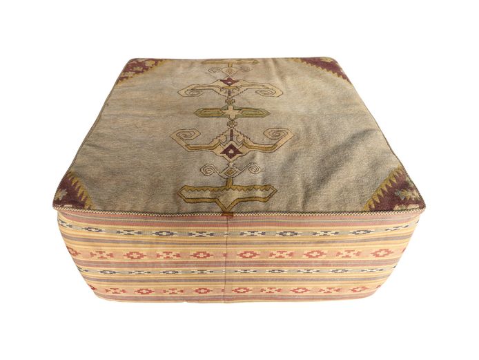 Vintage Kilim-Style Upholstered Large Floor Pouf Ottoman