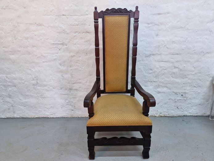 Vintage Carved High-Back Throne-Style Armchair