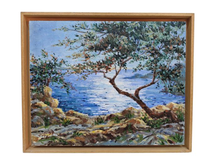 Contemporary Impressionist Coastal Seascape, Signed Oil on Canvas, Dated 1993