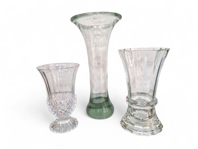 French Cut Crystal Vase & Thick Clear Glass Vases