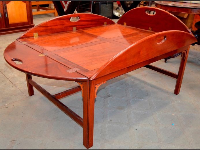 VICTORIAN MAHOGANY & BRASS BUTLER'S TRAY, 157 x 120 x 50cm