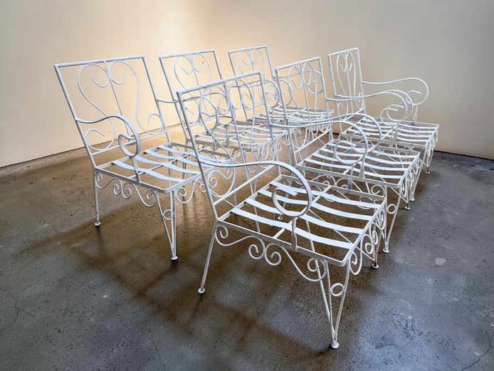 Set of 6 Vintage-Style Scroll-Work Metal Garden Chairs