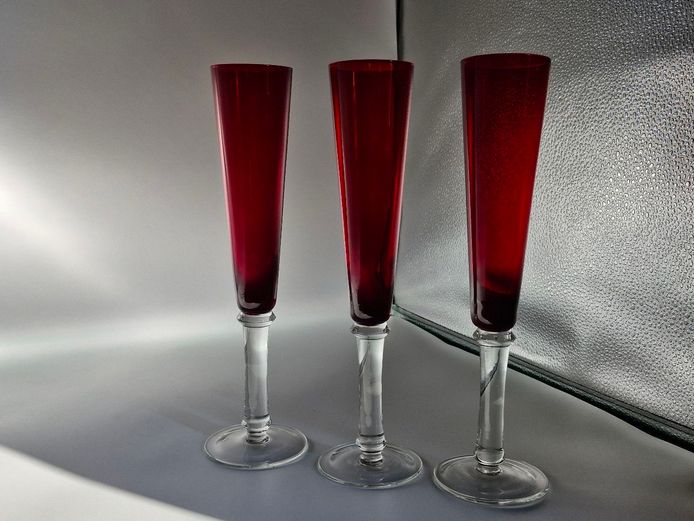 Set of 3 Tall Standing Crimson Ruby Glasses/Vases