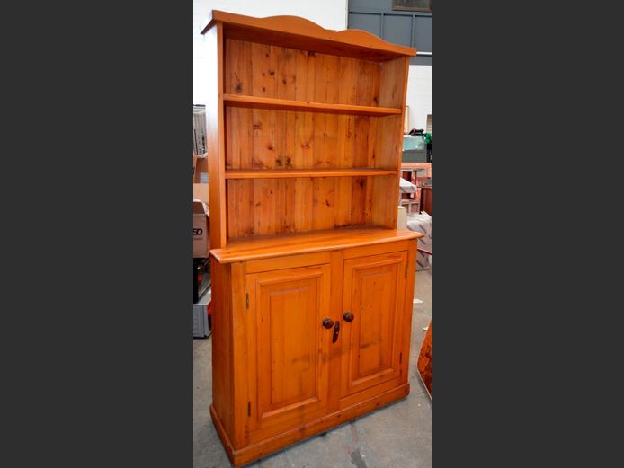 ANTIQUE YELLOWWOOD & OREGON PINE 2-DOOR, 3-TIER KITCHEN DRESSER, 110 x 41 x 195cm