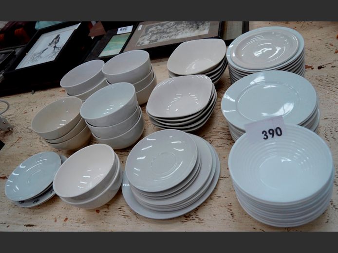 WHITE CERAMIC: BOWLS, SIDE PLATES, etc