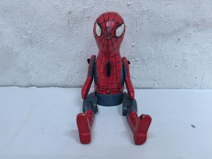Hand-Carved Wooden Articulated Spider-Man Shelf Sitter Figurine