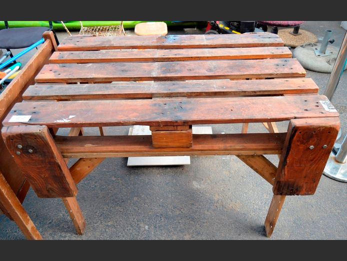 SLATTED OREGON WORK TABLE, 120 x 88 x 75cm