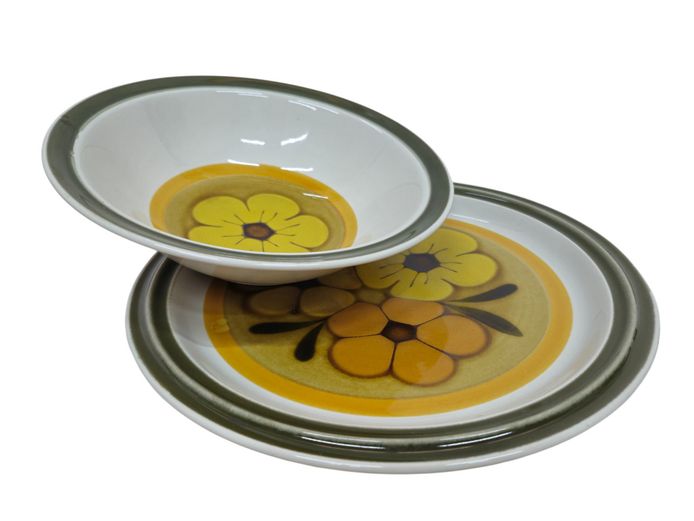 1970s Vintage Acsons "Doral" Stoneware Bowl & Plate Set