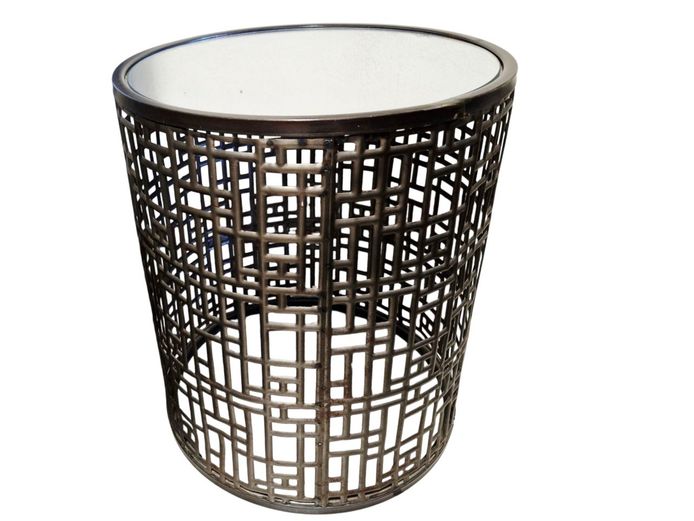 Round Metal Mirror Top Side Table