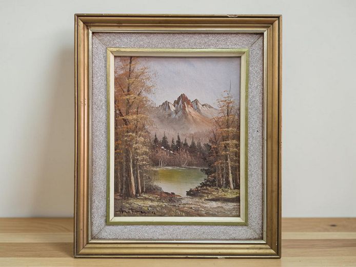 Vintage Framed Mountain Landscape Painting Signed "Antonio"