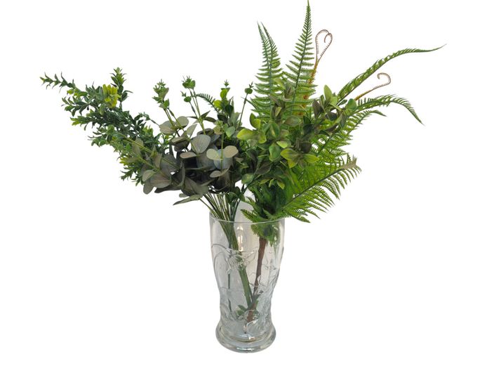 Pressed Crystal Floral Motif Vase with Botanical Arrangement