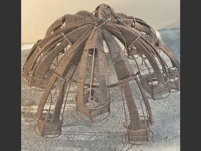 LARGE RUSTIC WROUGHT IRON & ROPE 12-ARM CHANDELIER 
