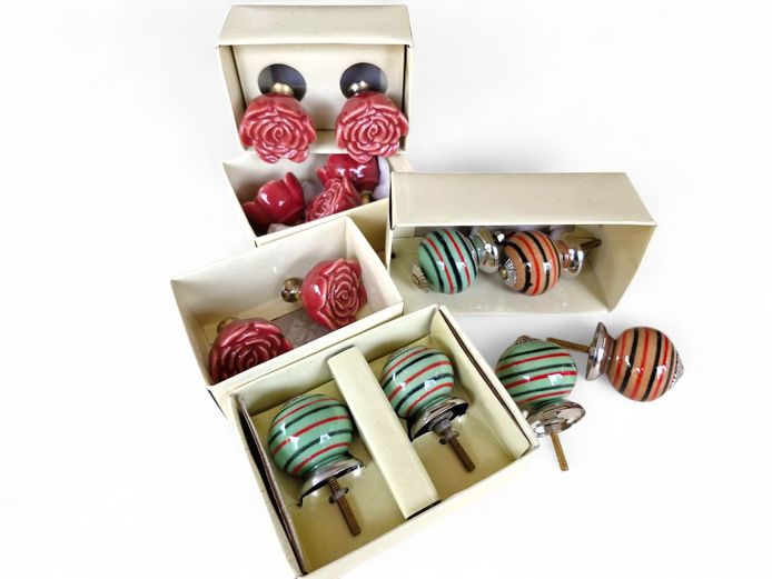 Ceramic Rose Shaped & Striped Drawer Knobs