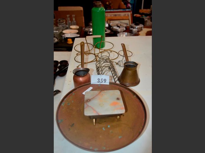 BRASS TAZZA STAND, TURKISH COFFEE POT, TOAST RACK, etc