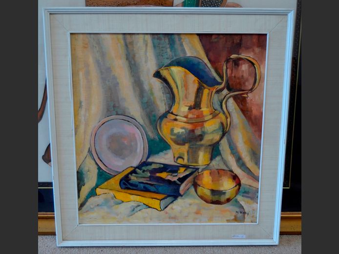 FRAMED OIL ON CANVAS "VASE & BOWL", 60 x 57cm