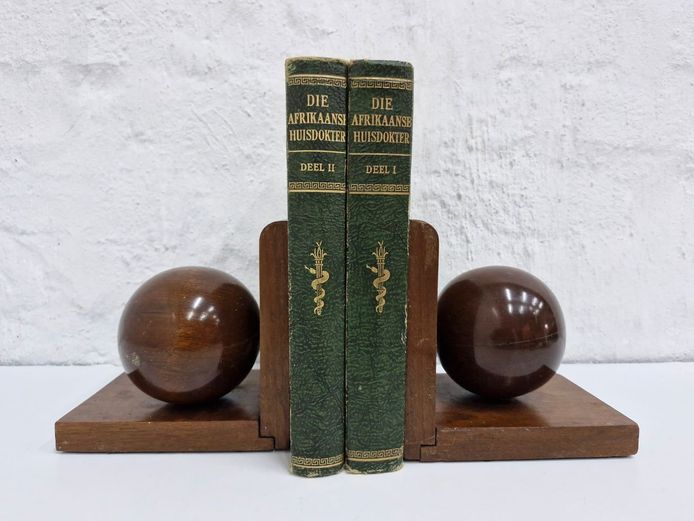 Vintage Mid-Century Geometric Wooden Sphere Bookends