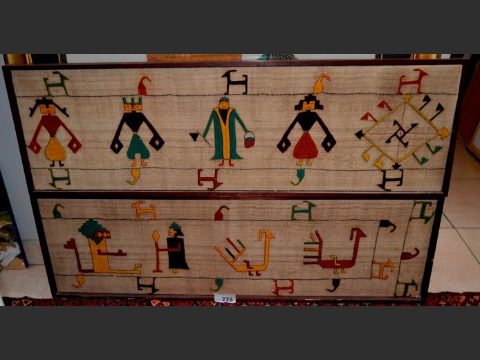 PAIR EGYPTIAN EMBROIDERED WALL PANELS, 121 x 36cm