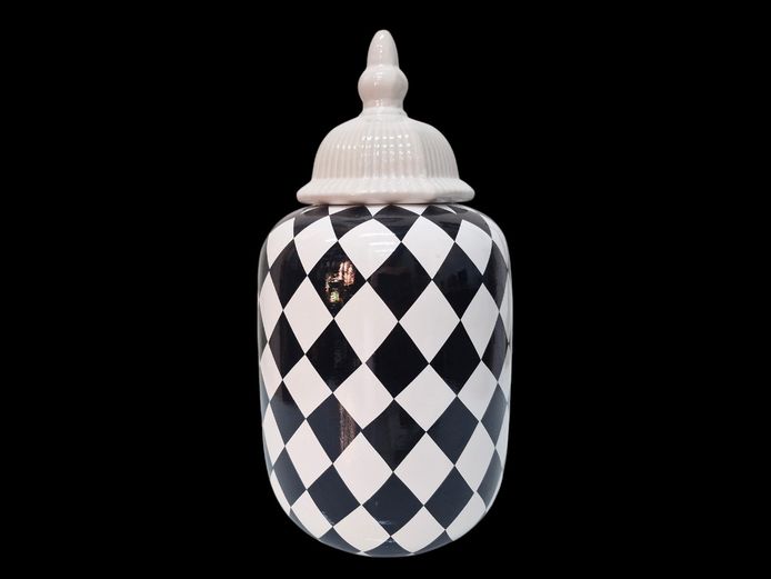 Harlequin Pattern Ceramic Ginger Jar with Finial Lid