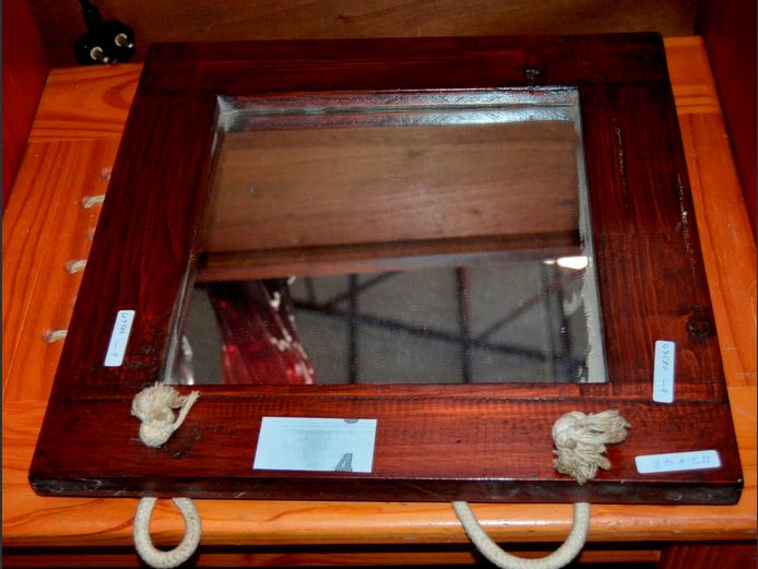 STAINED PINE FRAMED MIRROR, 42 x 42cm