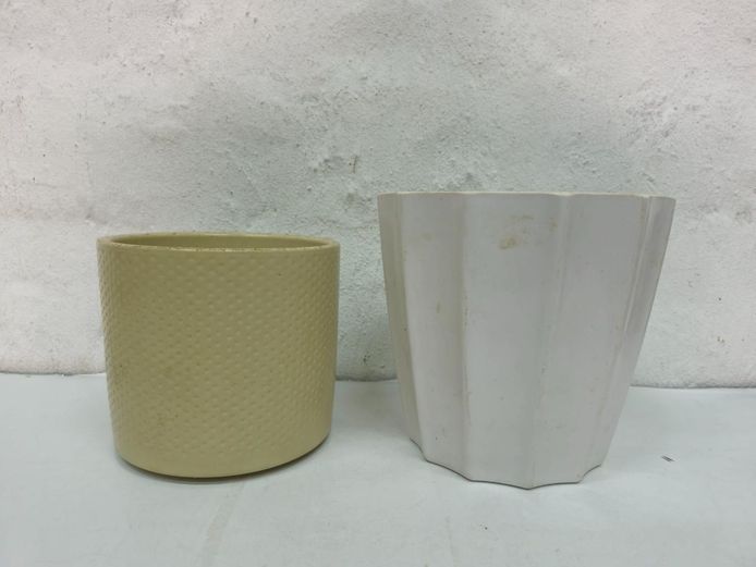 Textured Ceramic Planter & Fluted Plastic Planter