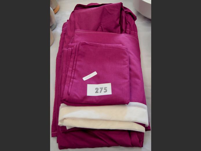 PURPLE FITTED SHEET, PILLOWCASES, NIGHT FRILL & CURTAINS