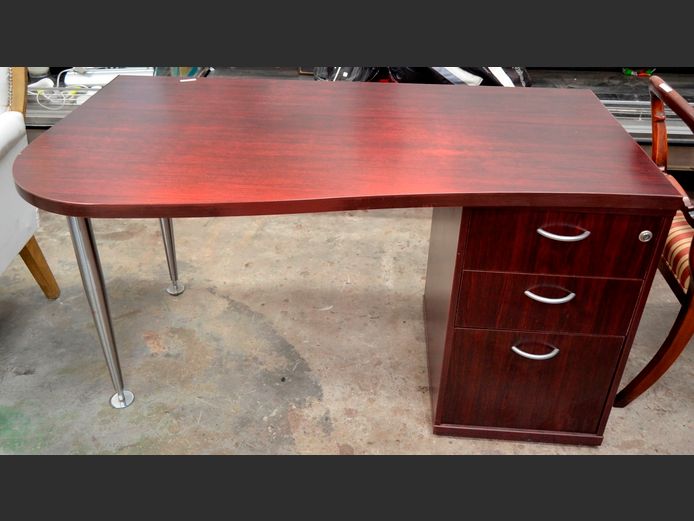 CHERRY FOIL 3-DRAWER DESK, 141 x 80 x 74cm [Top has seen some sun]