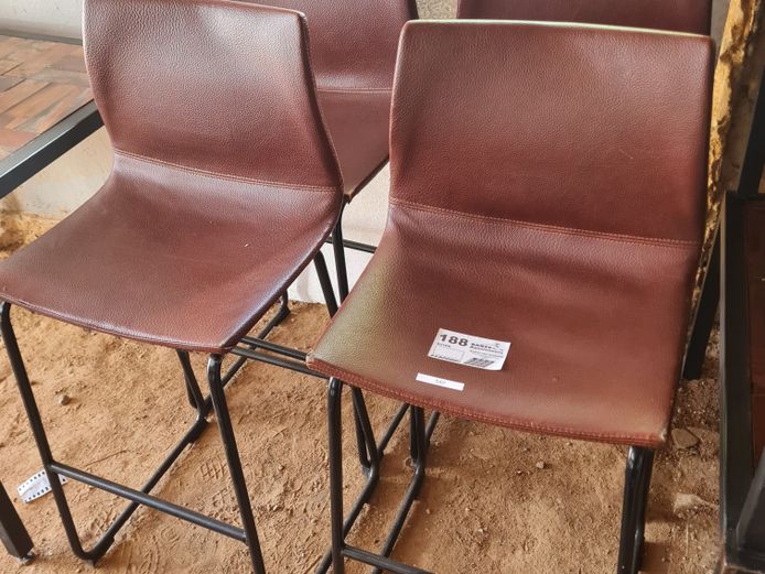 4 X BROWN LEATHER BAR STOOLS