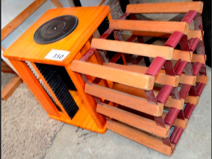 PINE CD STAND & A WINE RACK, 28 x 28 x 35cm & 32 x 23.5 x 32cm