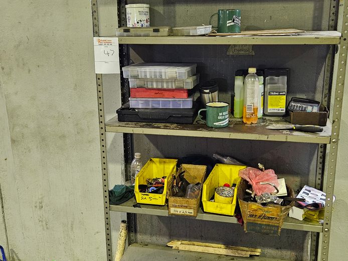 METAL SHELF WITH SMALL TOOLS AND HOLDERS