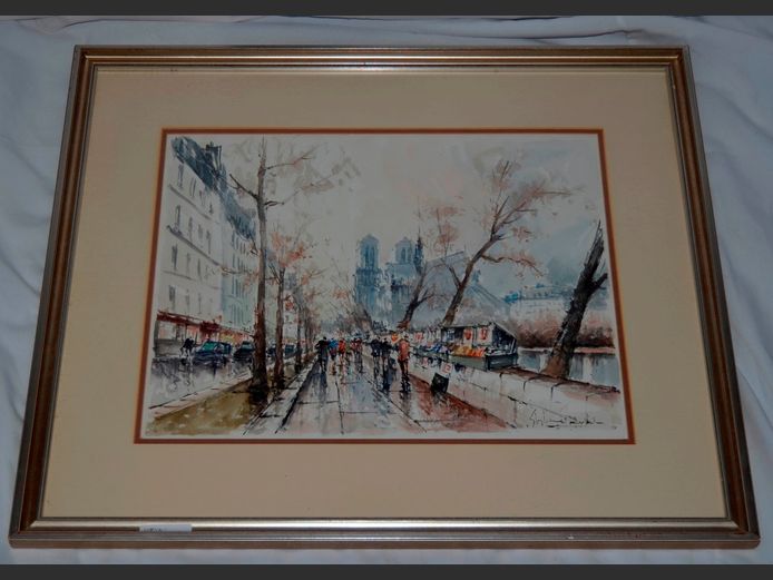 FRAMED WATERCOLOUR "STREET SCENE", 45 x 35cm