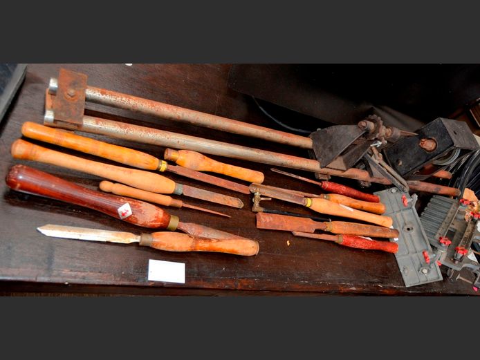 WOOD LATHE FRAME, CHISELS, etc [Untested]