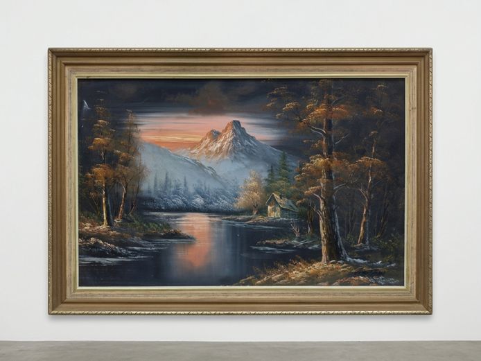 Alpine Mountain Landscape with Cabin and River, Signed 'A. Multan'