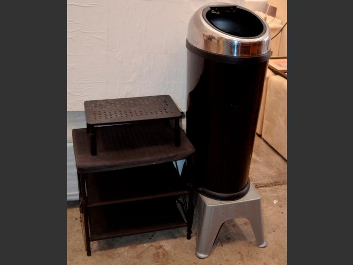 SMALL CAMPING TABLE, KITCHEN AIDE, DUSTBIN, etc