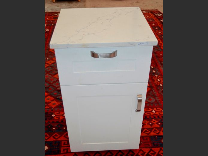 WHITE SINGLE DOOR, SINGLE DRAWER CABINET, 44 x 44 x 81cm